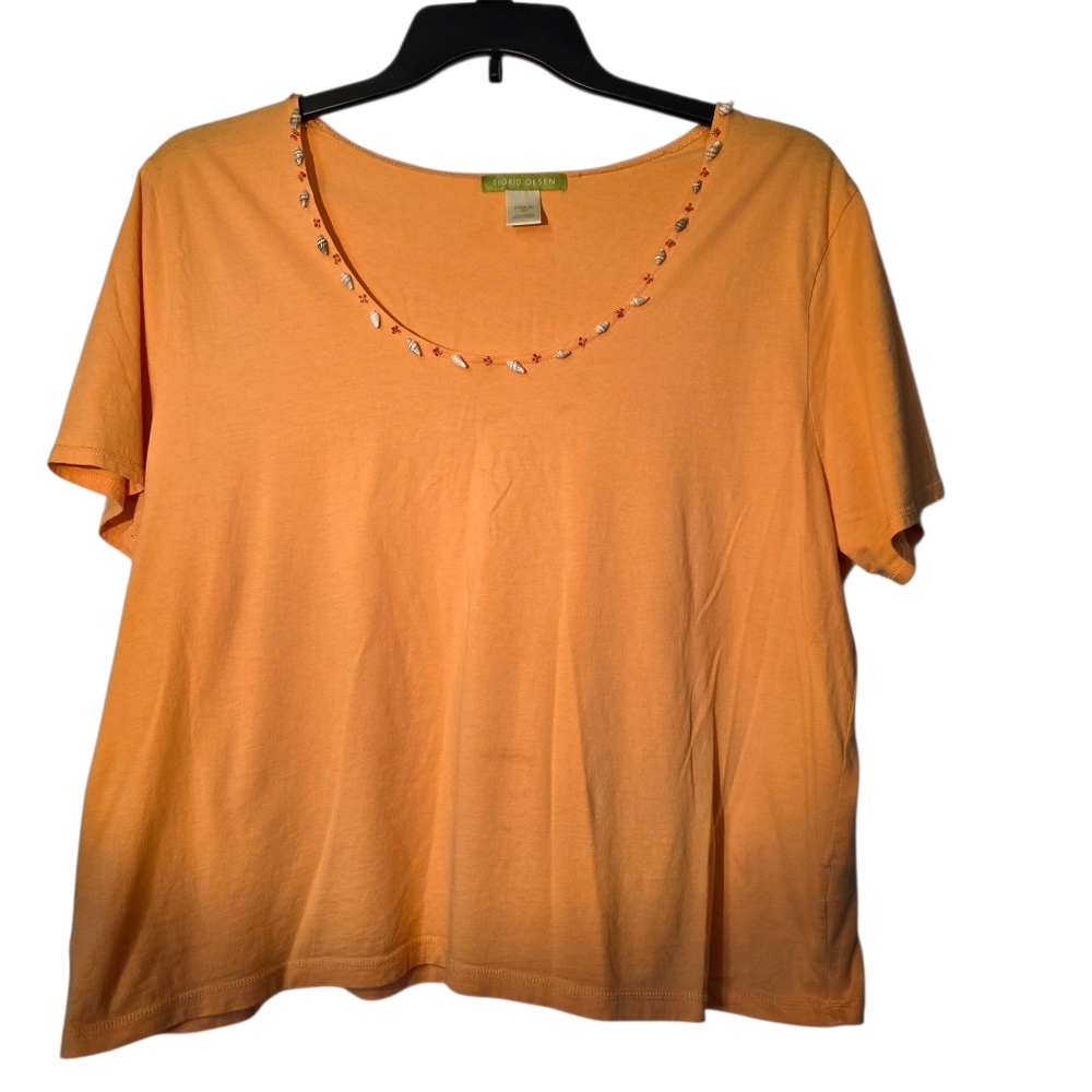 Sigrid Olsen Shell And Bead Embellished Orange Top 2X VGC